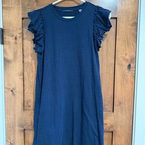 Navy Tahari Ruffle Sleeve Dress